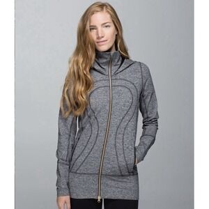 Lululemon In Stride II Hoodie Jacket Sz‎ 8 Heather Gray Full Zip Thumb Holes